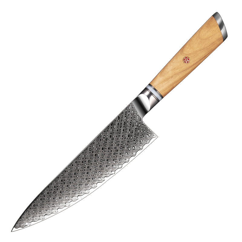 8" Damascus Steel Chef Knife - Olive Wood Handle Edition