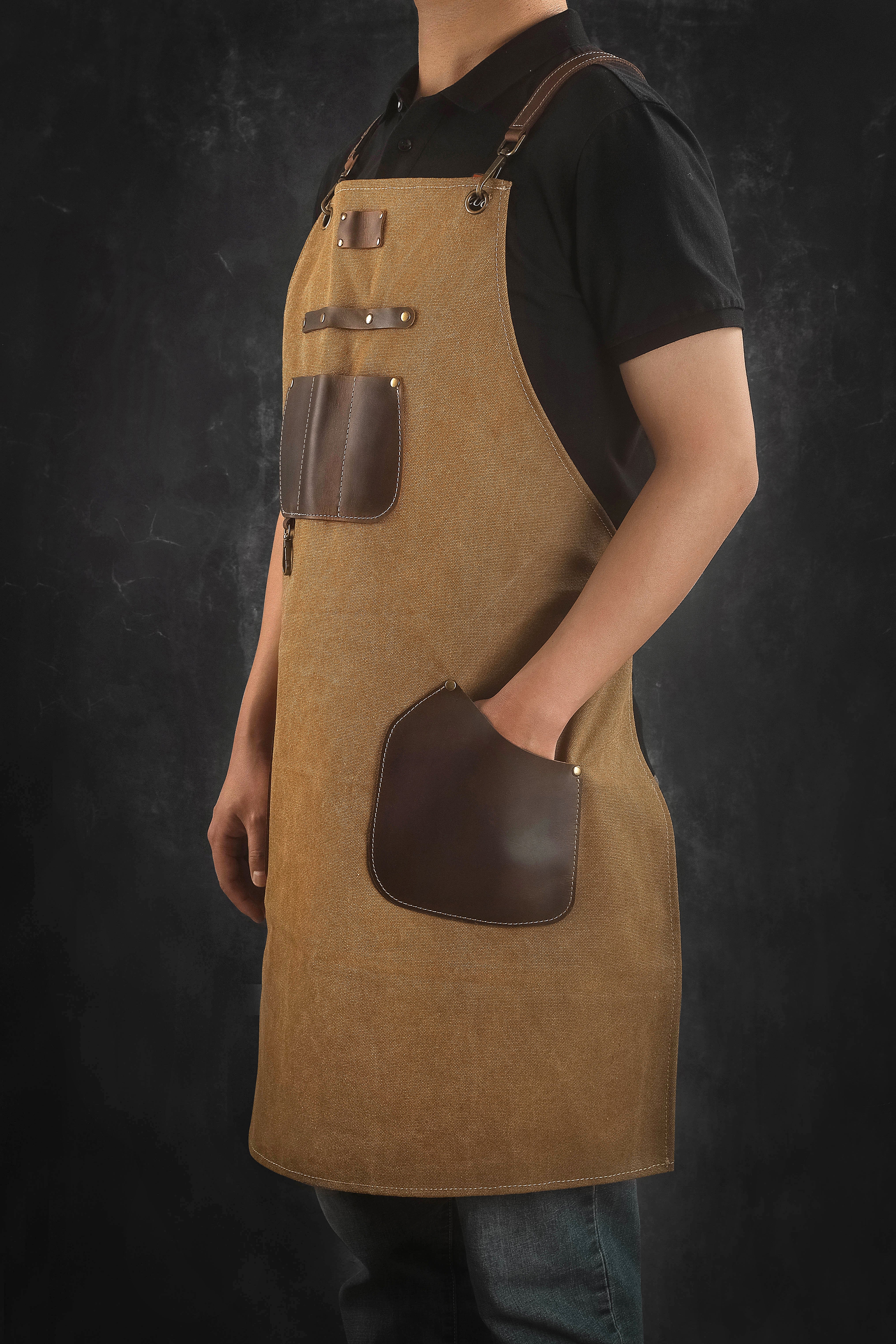 Premium Brown Leather & Canvas Apron
