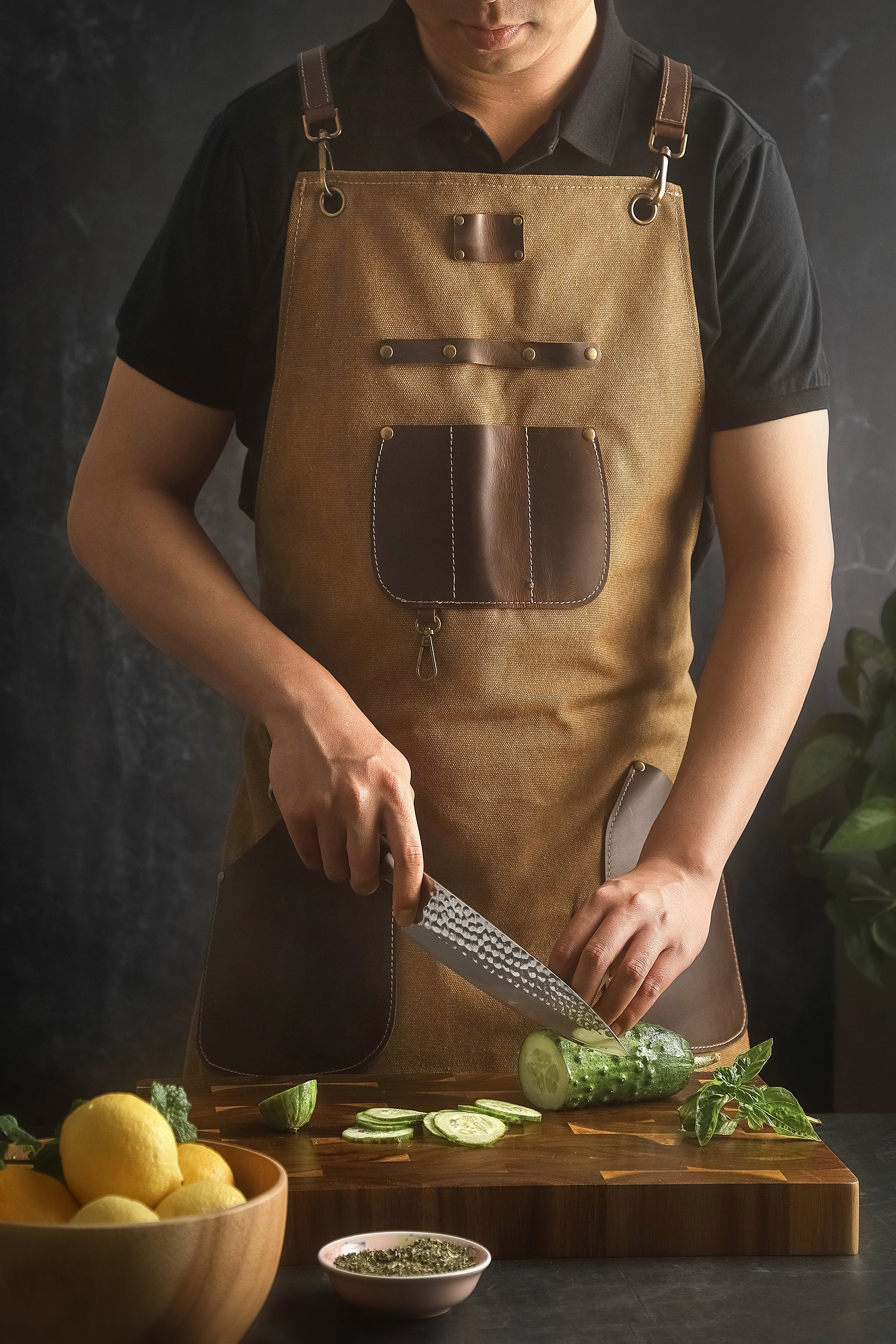 Premium Brown Leather & Canvas Apron