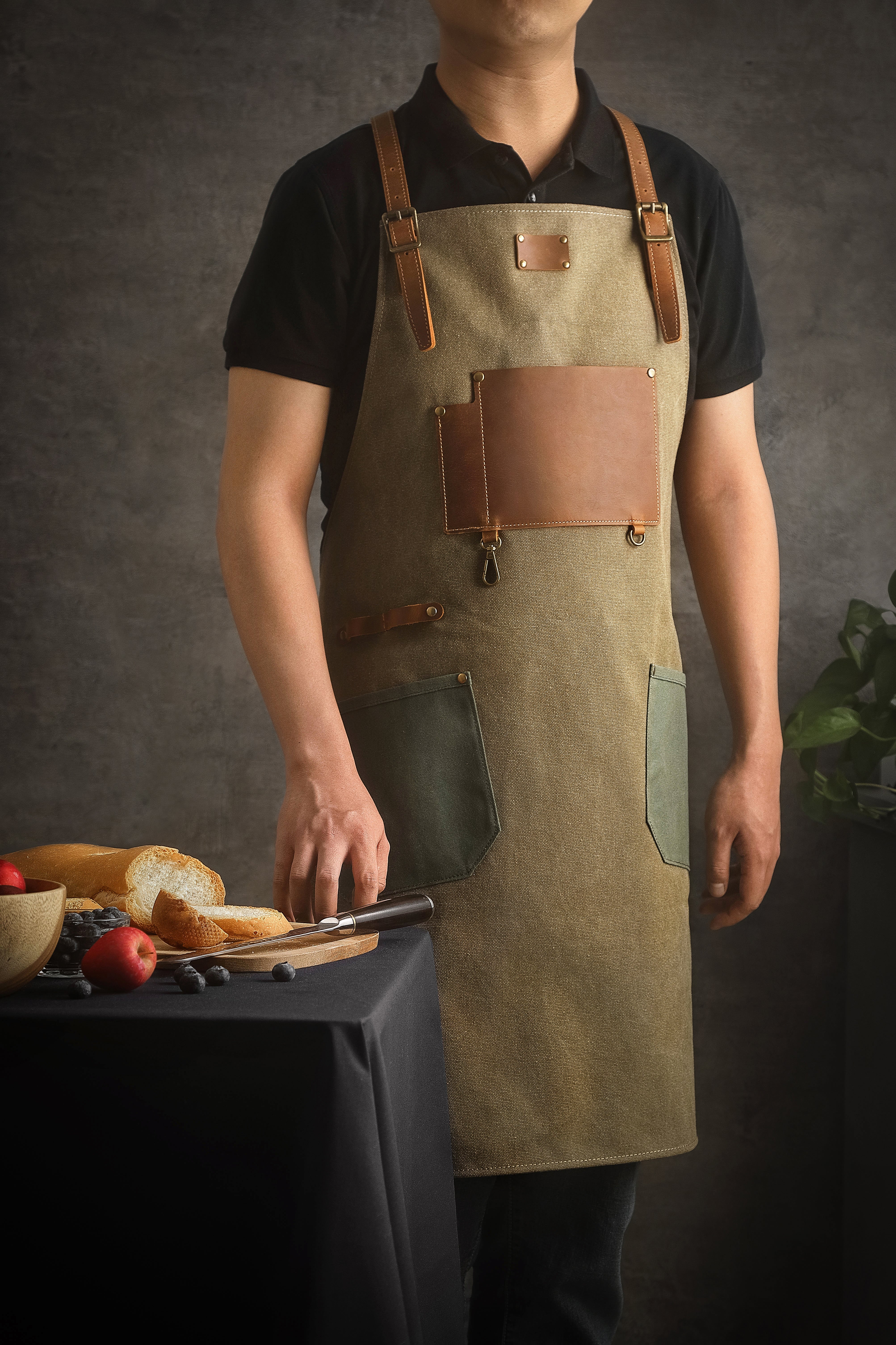 Premium Green Leather & Canvas Apron
