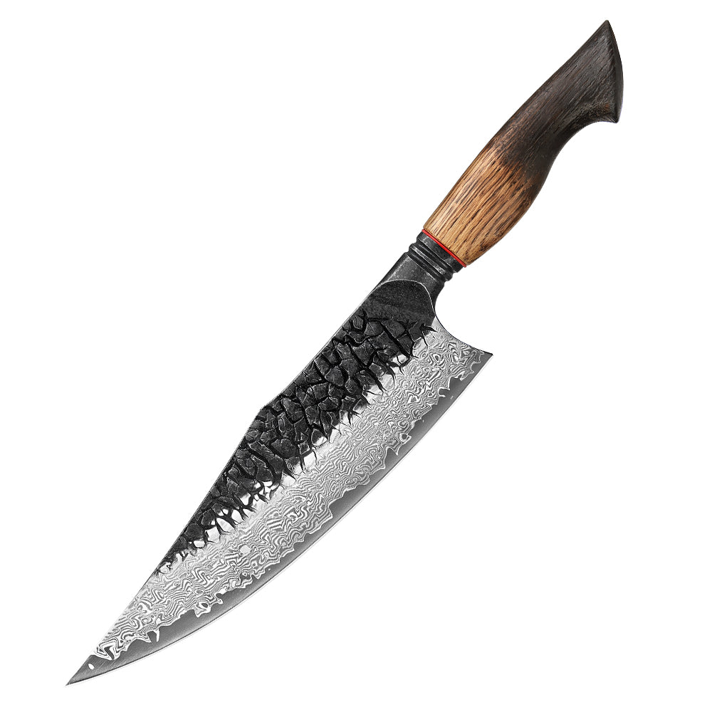 8.5" Damascus Steel Chef Knife - White Oak Burnt Wood Handle Edition