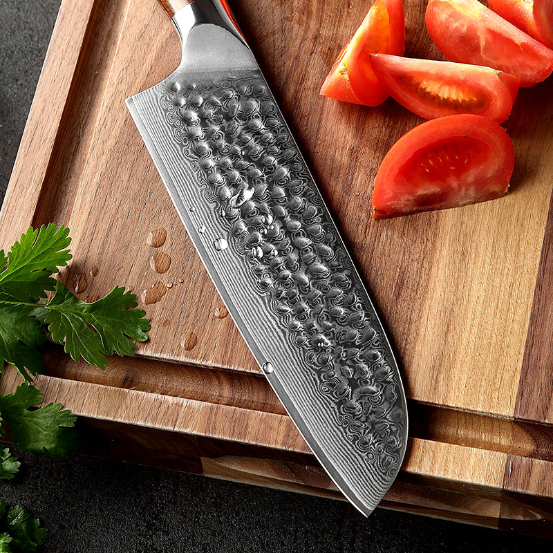 7" Damascus Steel Santoku Knife - Natural Desert Ironwood Handle Edition