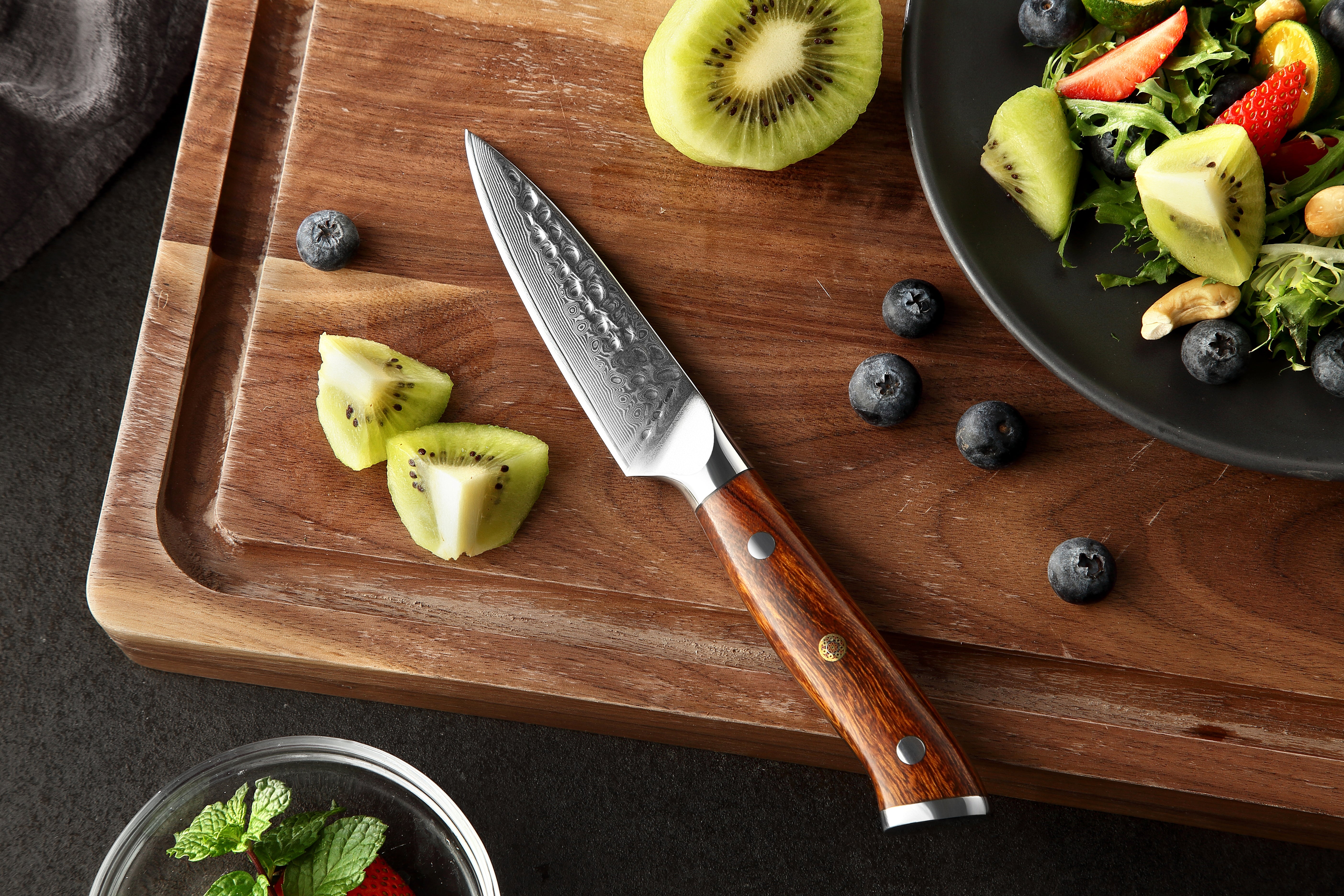Damascus 3 Piece - Natural Desert Ironwood Knife Set