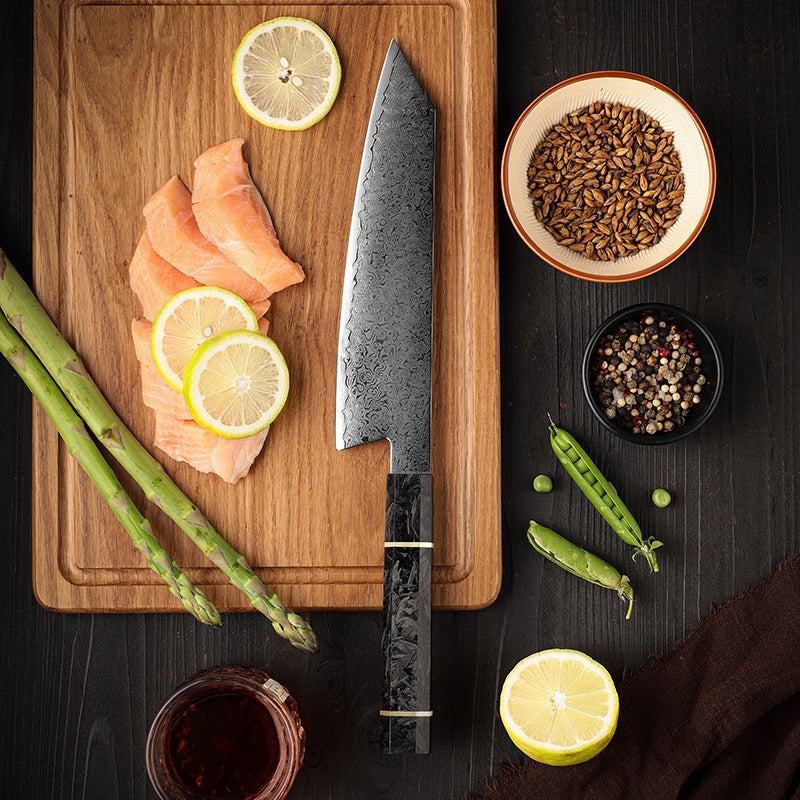 8" Damascus Steel Kiritsuke Knife - Carbon Fibre Handle Edition
