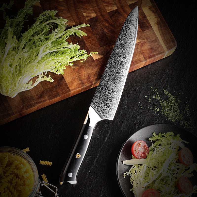 8" Damascus Steel Chef Knife - Black Handle Edition