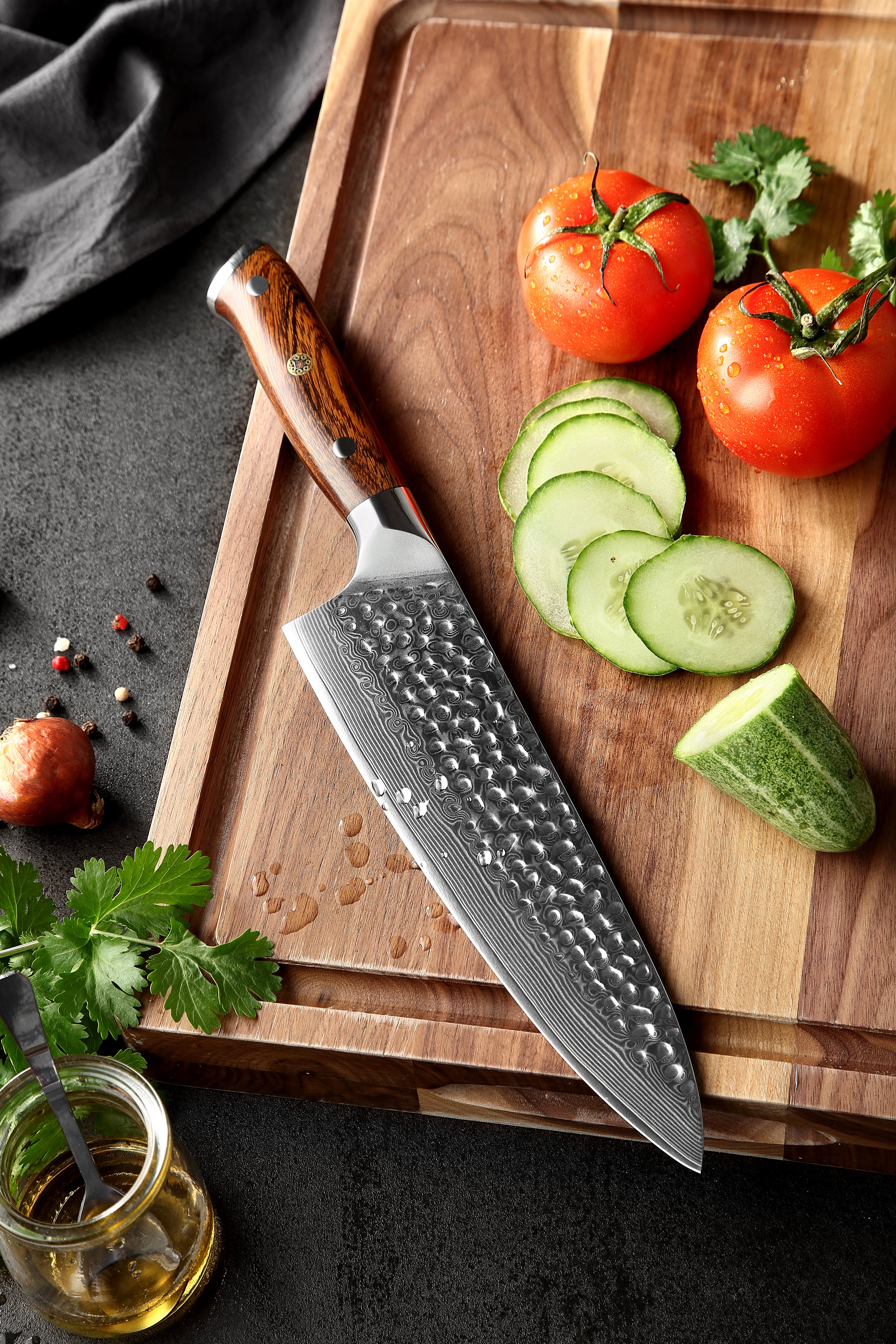 8" Damascus Steel Chef Knife - Natural Desert Ironwood Handle Edition