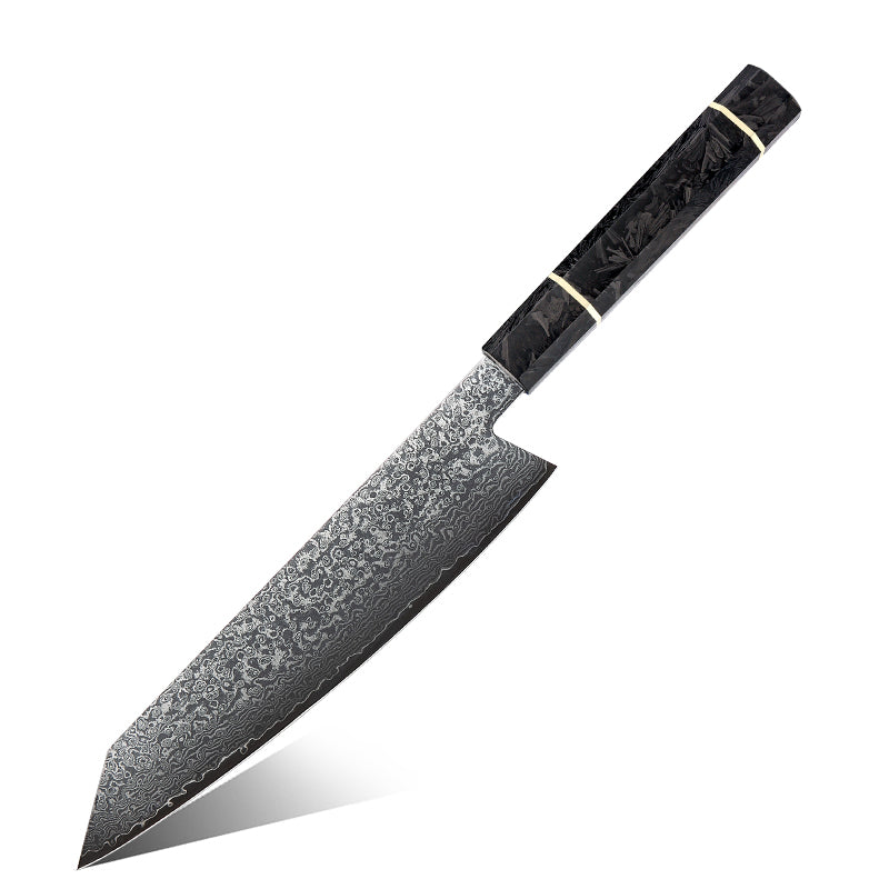 8" Damascus Steel Kiritsuke Knife - Carbon Fibre Handle Edition