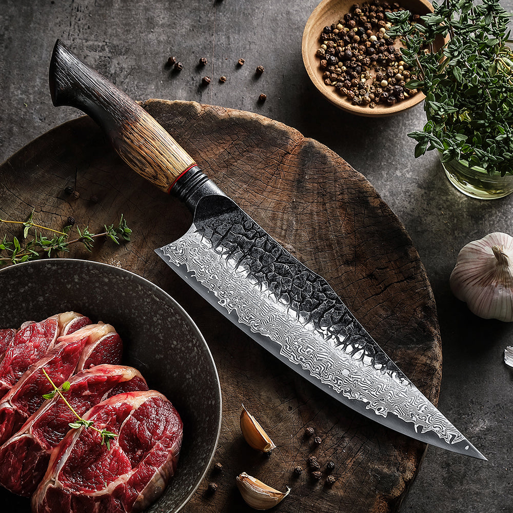 Damascus 3 Piece - White Oak Burnt Wood Knife Set