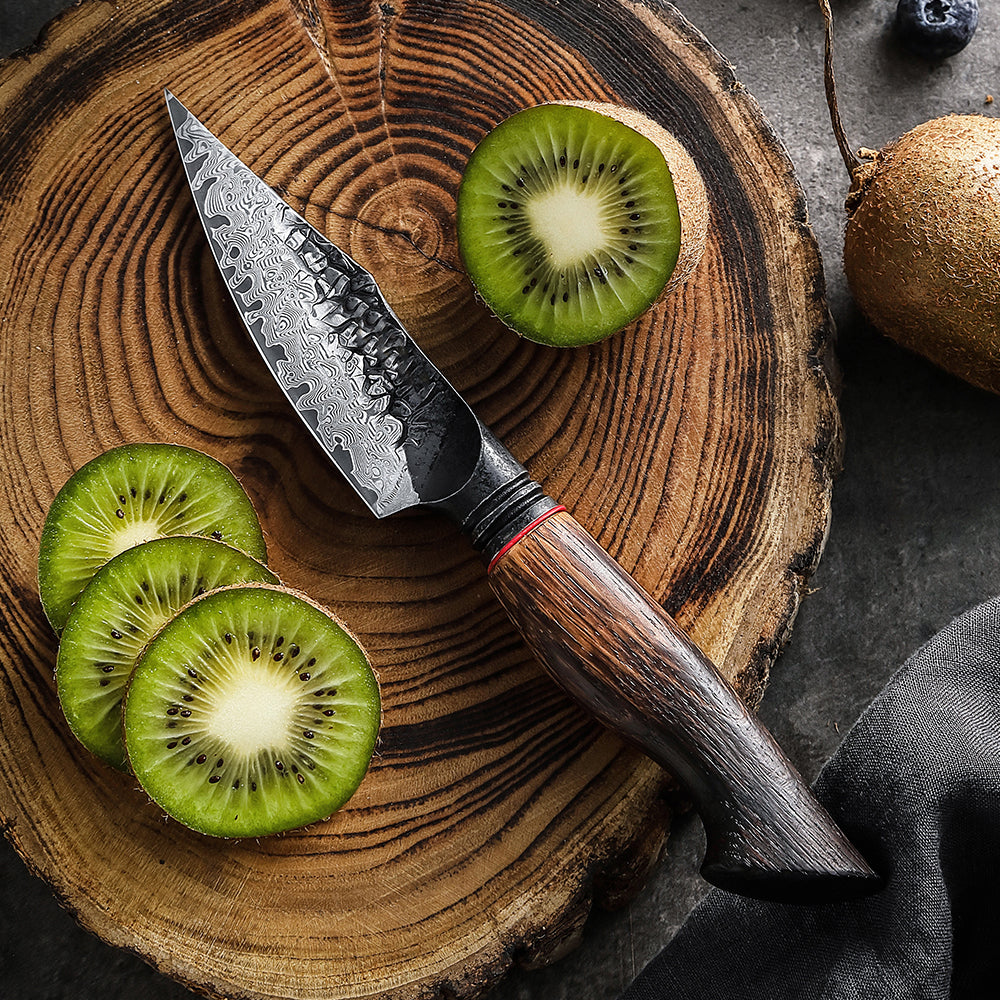 Damascus 3 Piece - White Oak Burnt Wood Knife Set