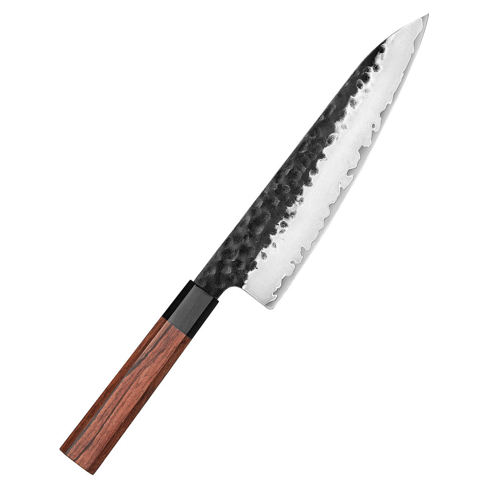 8.5" Damascus Steel Chef Knife -  Red Wood & Buffalo Horn Handle Edition