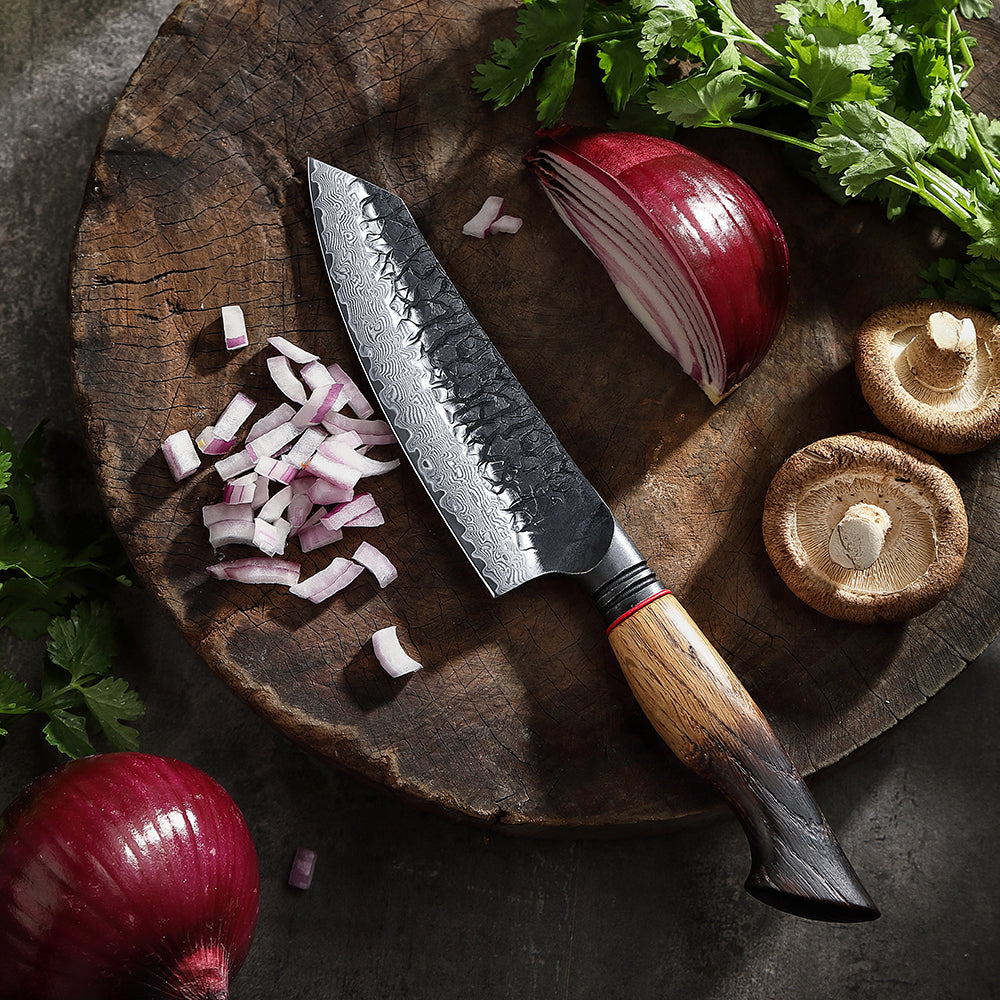 Damascus 3 Piece - White Oak Burnt Wood Knife Set