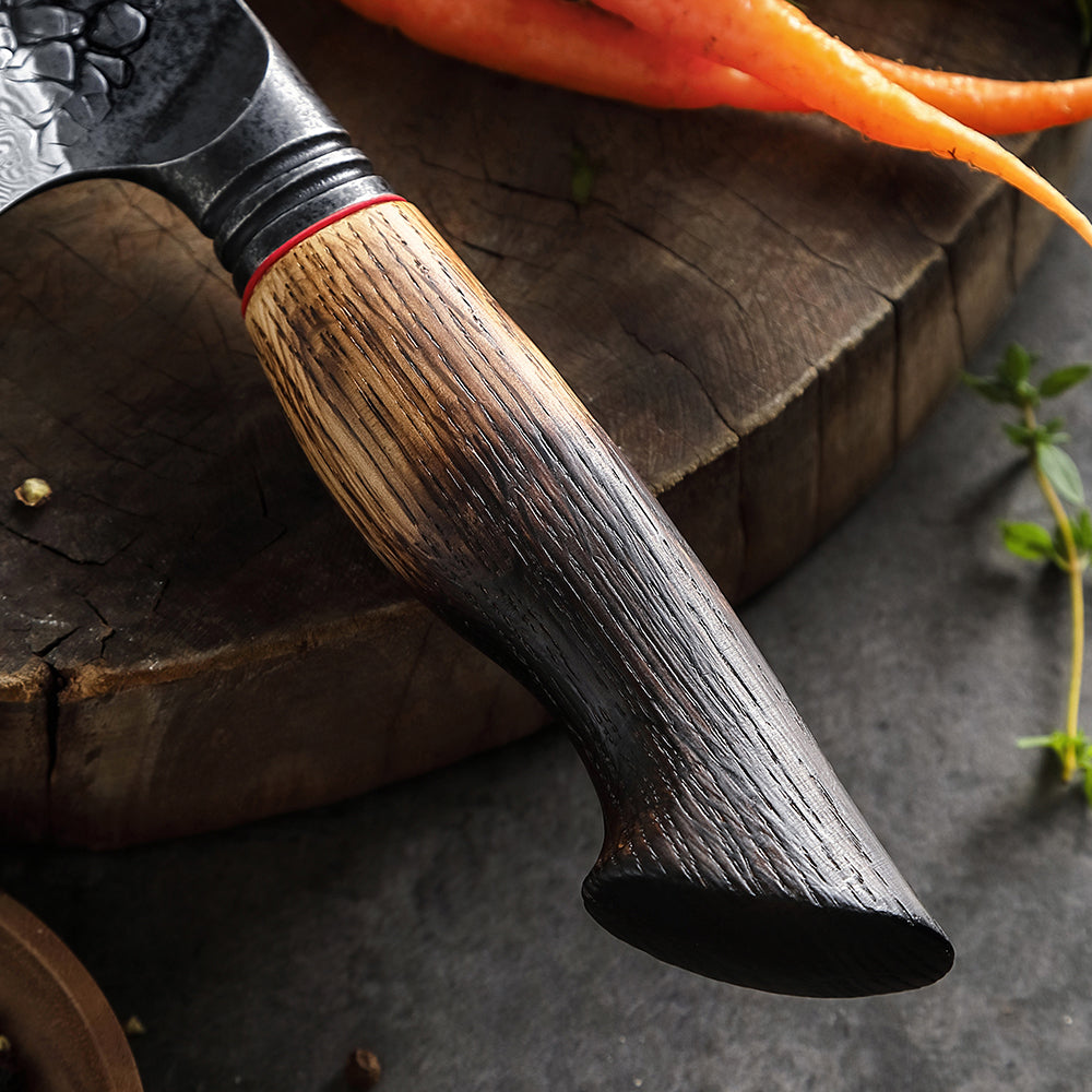 8.5" Damascus Steel Chef Knife - White Oak Burnt Wood Handle Edition