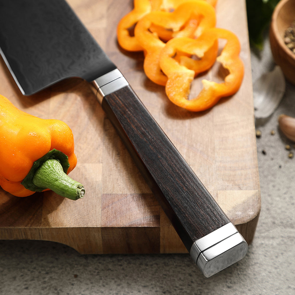 8.3" Damascus Steel Kiritsuke Knife - Ebony Wood Handle Edition