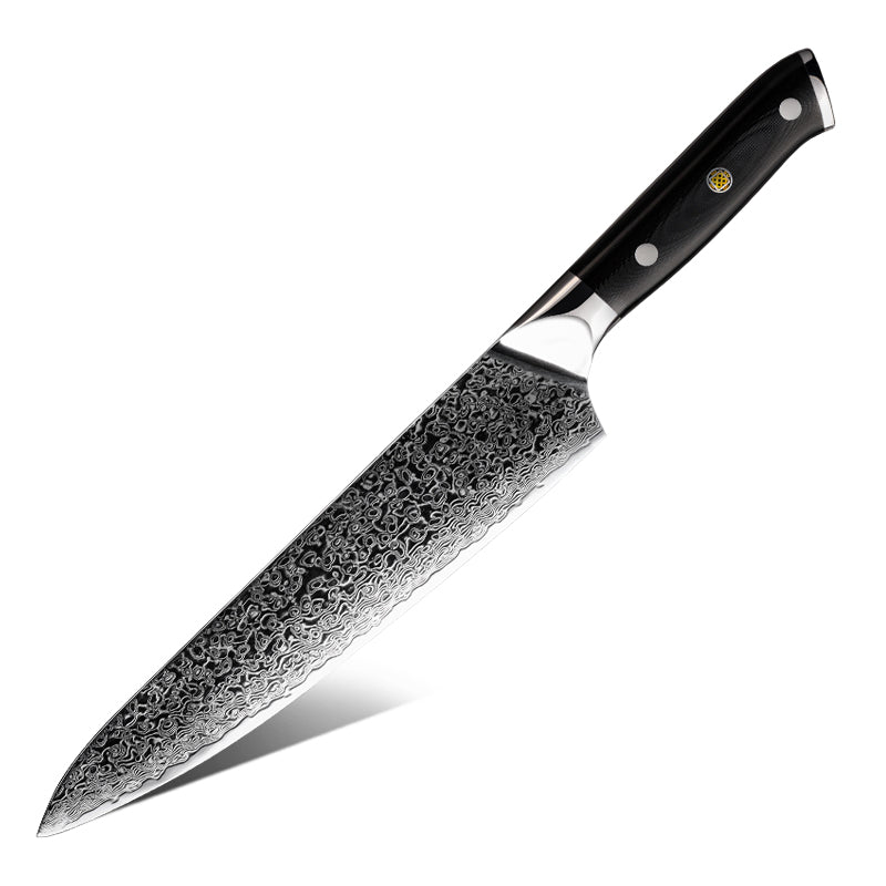 8" Damascus Steel Chef Knife - Black Handle Edition