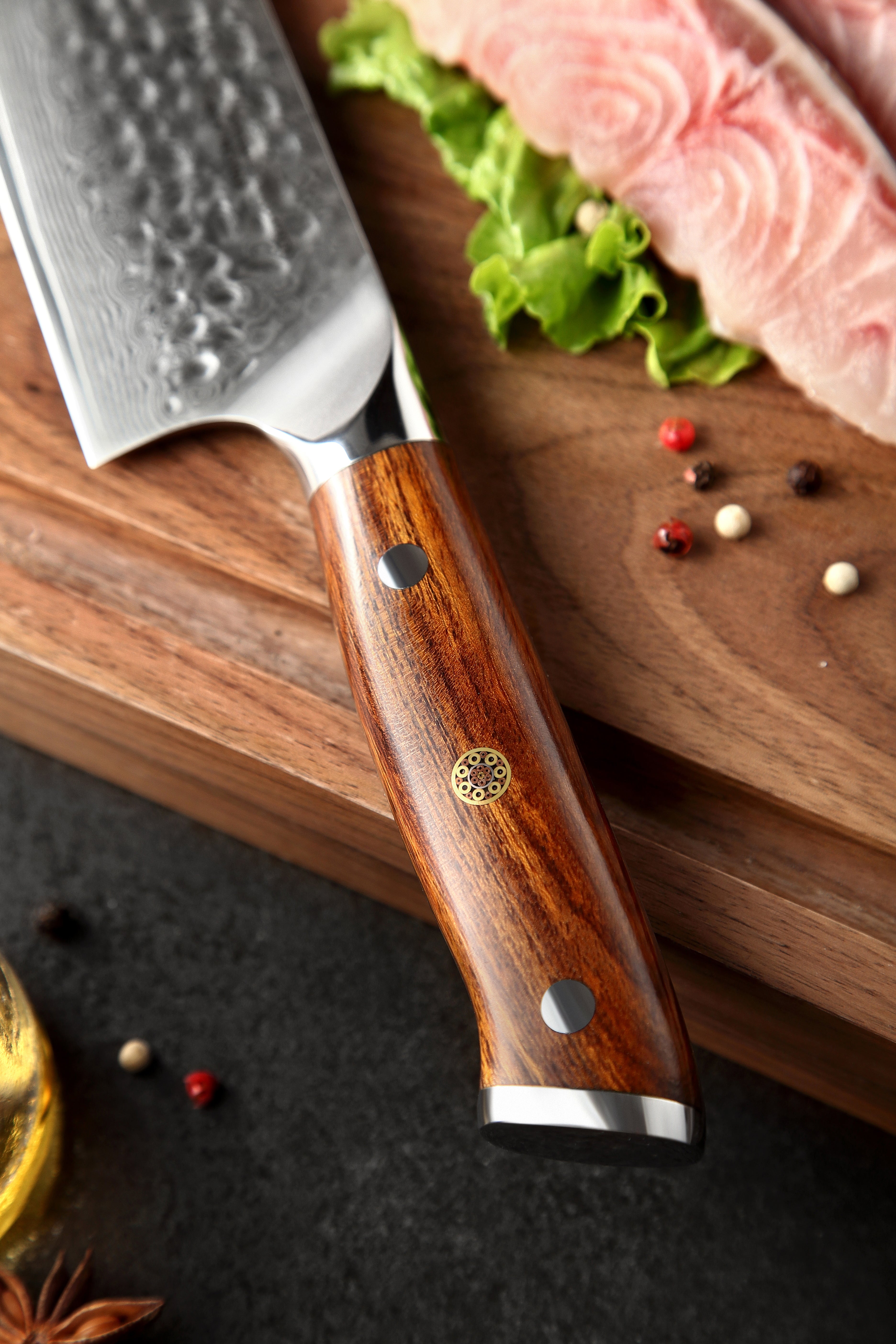 7" Damascus Steel Santoku Knife - Natural Desert Ironwood Handle Edition