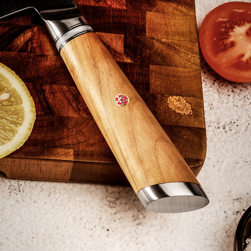 8" Damascus Steel Chef Knife - Olive Wood Handle Edition
